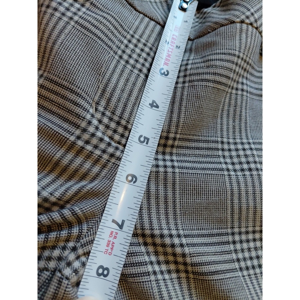 EXPRESS size 6 Brown Plaid Stretch EDITOR Wide Leg Flare Dress Pants Gold Thread - Picture 11 of 12